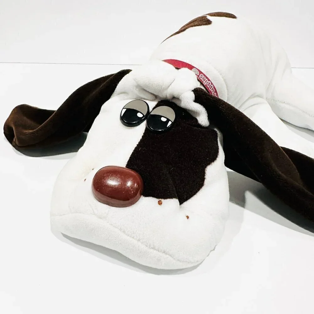 Vintage Tonka 1985 Pound Puppy White w/ Brown Spots Brown Collar Plush Dog